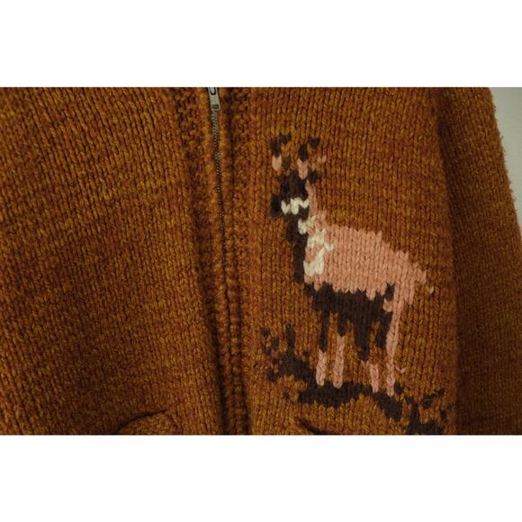 Vintage Cowichan Style Handmade Pronghorn Antelope Knit Sweater Brown Women's Sm - Picture 4 of 4